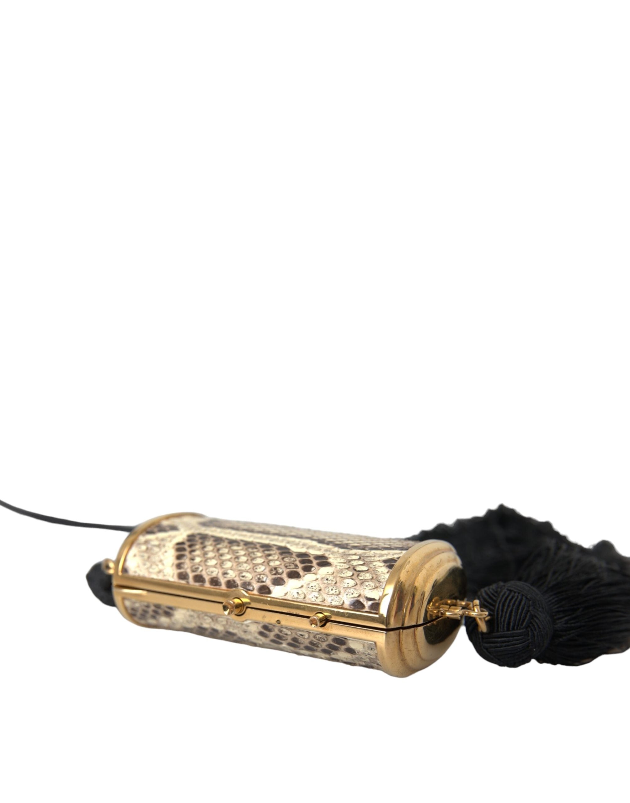 Dolce & Gabbana Beige Exotic Leather Mini Mirror Tassel Makeup Bag